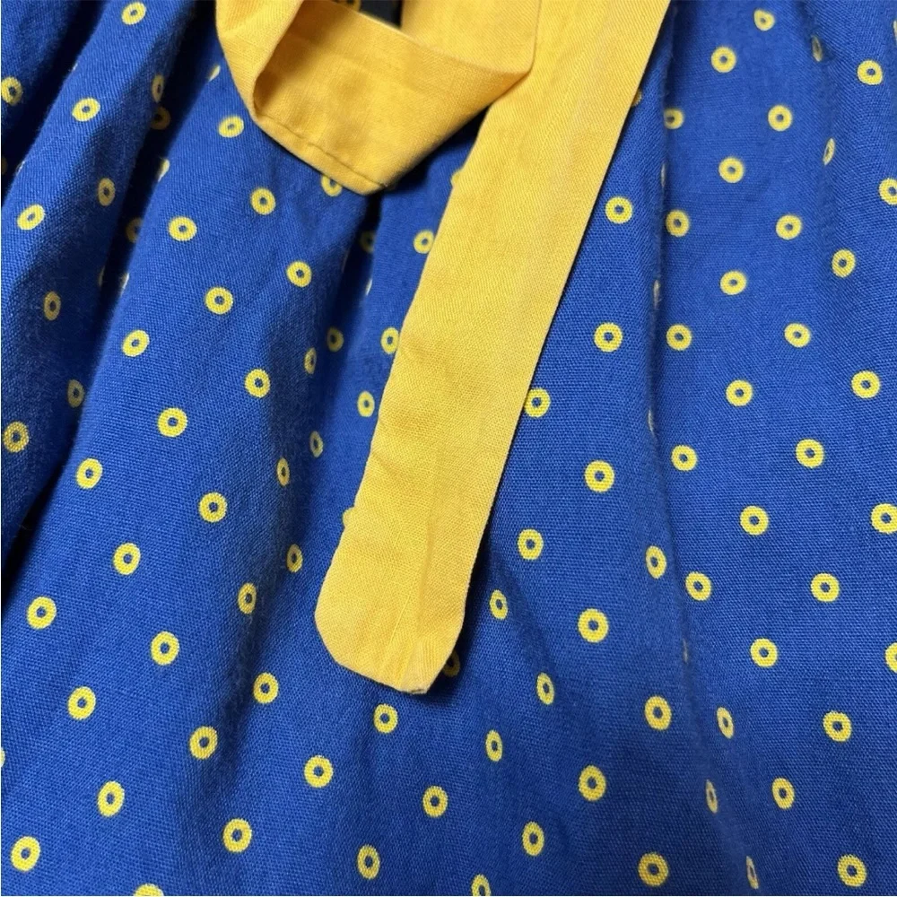 Vintage 1950s Toddler Girls Blue Yellow Tie Back Dot Dress